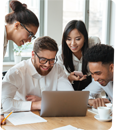 image of representing a group of office staffs watching a online video on a laptop